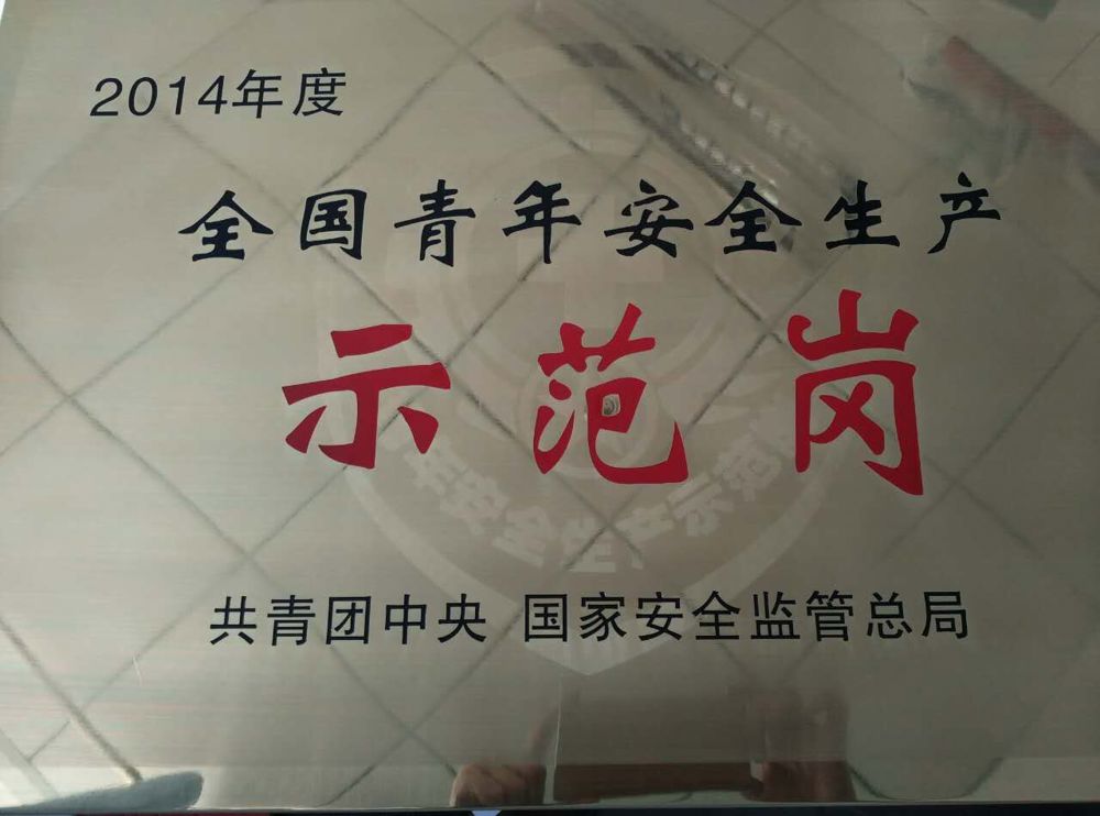 我院被共青团中央、国家安全监管总局授予“2014年度全国青年安全生产示范岗”